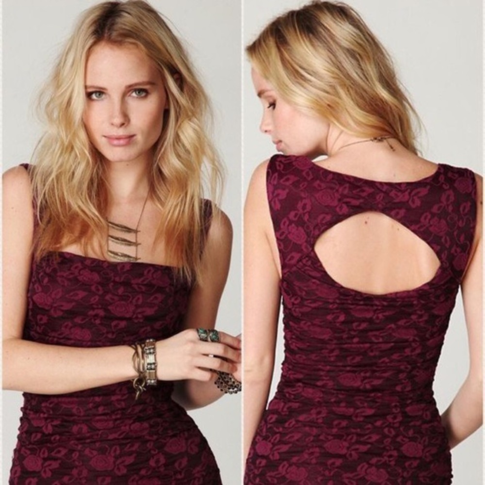 Free People dress ruched bodycon mauve dress